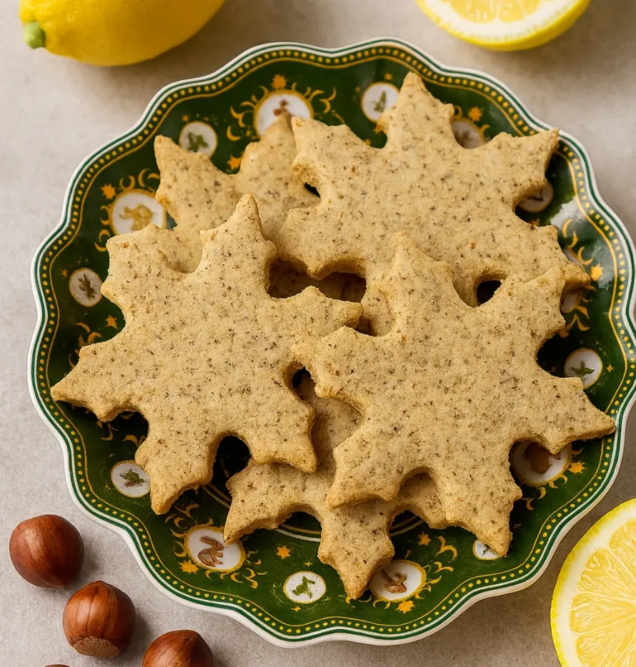 Zitronen-Haselnuss-Schneeflockenkekse – glutenfrei, vegan und ohne Zucker